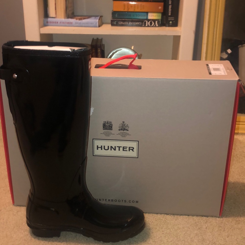 Tall Black Hunter Boots with Adjustable Back